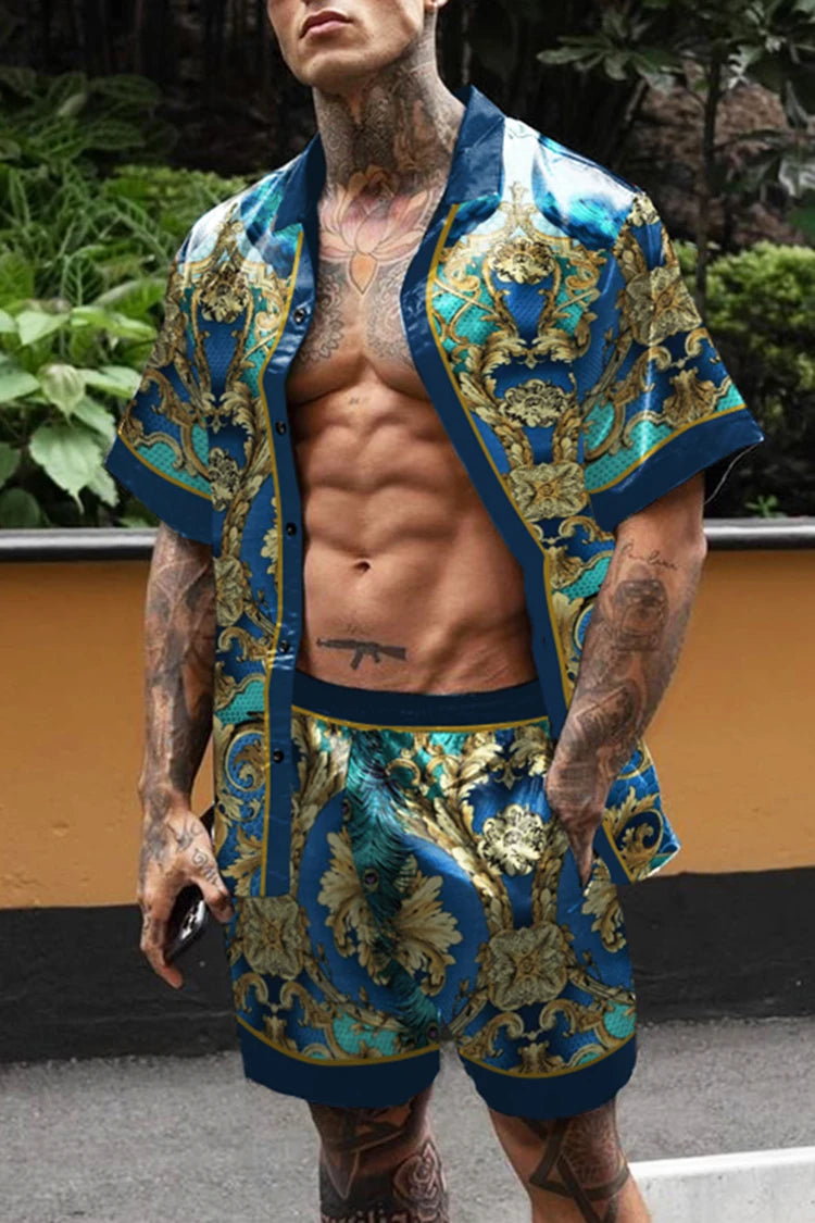 Hawaiian Set Men's Printing Set Short Sleeve Summer Casual Floral Shirt Beach Two Piece Suit Button New Fashion Men's Sets ﻿