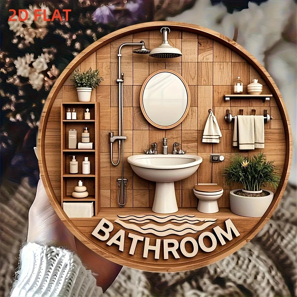 2D Flat, 2D Flat Classic Round Wooden Wall Hanging Decor, Manufactured Wood, Style Retro, No Electricity Required, Suitable for