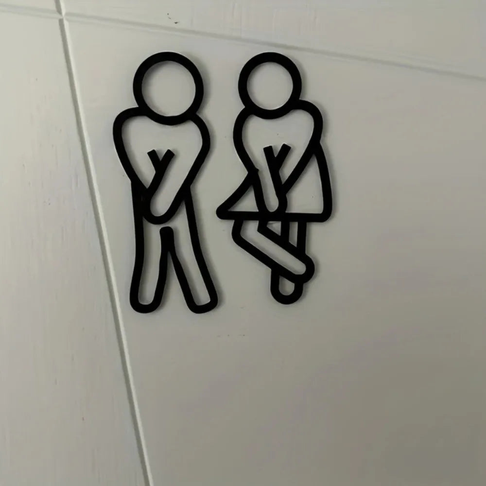 Restroom Signs 2D Flat WC Door Signs Funny 12cm Toilet Signage Wooden Decorative Gender Signs Guest Toilet