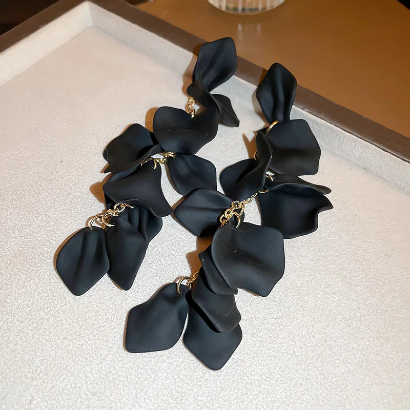 Bohemian Rose Petal Earrings Flower Red Yellow Blue Colors Flower Drop Earrings Long Tassel Earrings Party Wedding Jewelry