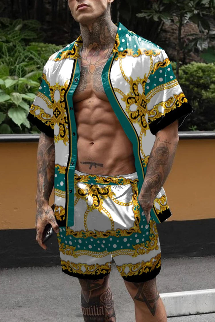 Hawaiian Set Men's Printing Set Short Sleeve Summer Casual Floral Shirt Beach Two Piece Suit Button New Fashion Men's Sets ﻿