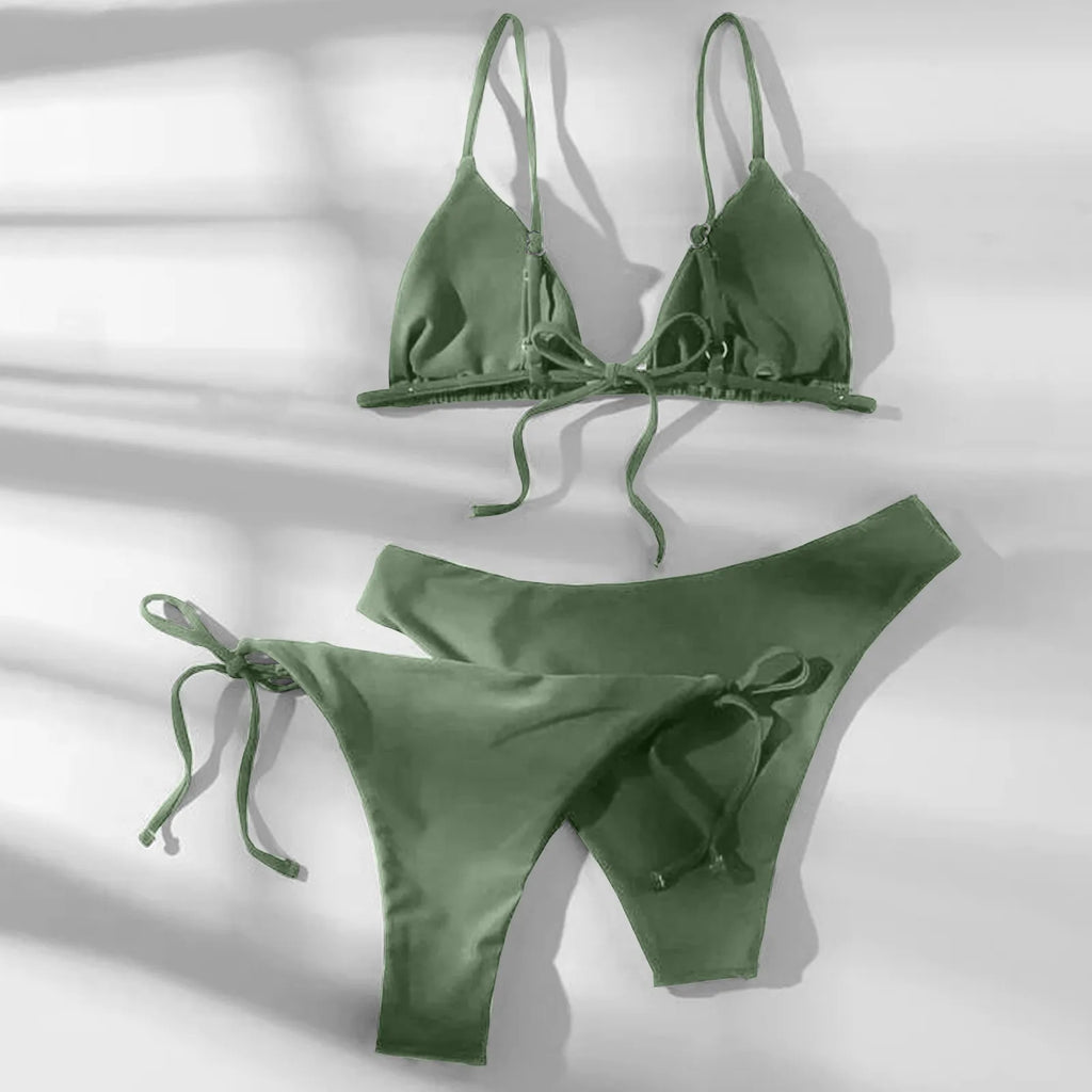 Sexy 3 Pieces Set Swimwear Women Lace Up Micro Bikini Set Female Solid Low Waist Swimsuit Beachwear Bathing Suit