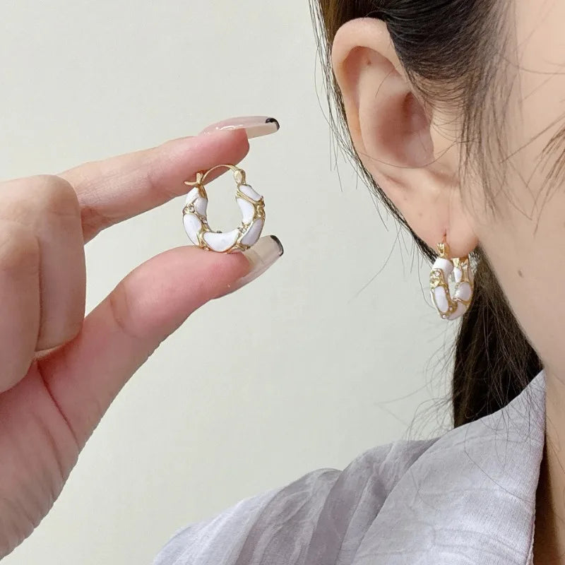 Stainless Steel Hoop Earrings for Women Girls Trendy Elegant Enamel Color Ear Loops Wedding Accessories Creative Jewelry Gifts