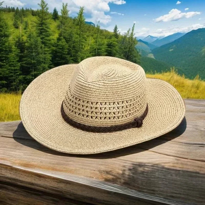 New XL Big Size 62cm Panama Jazz Straw Hat for Women Men Dig Out Summer Beach Sun Hat Windproof Folding Rope UV Protection Hat