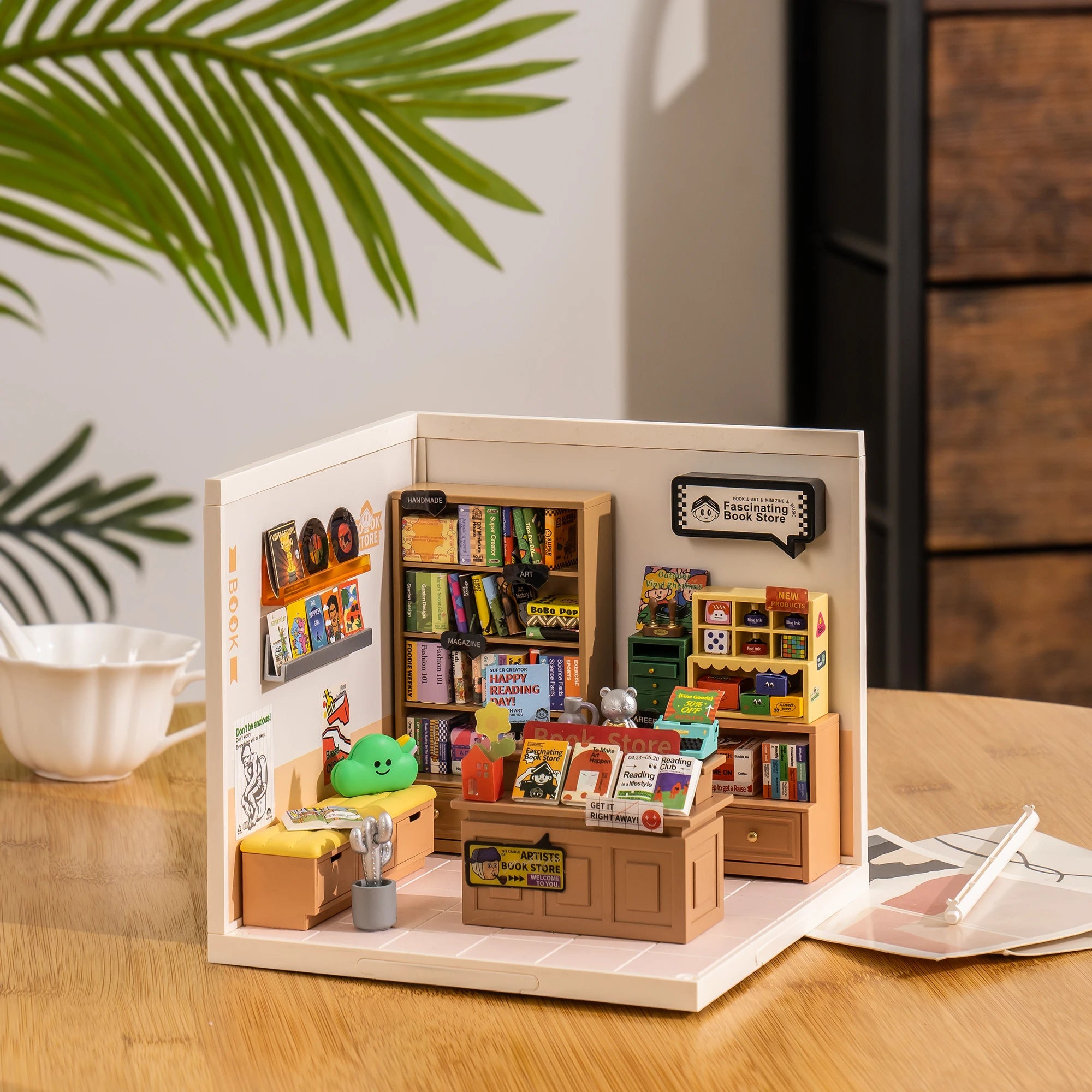Rolife DIY Miniature House Kit Fascinating Book Store Super Creator Dollhouse 3D Puzzle Model Building Kit with LED Home Decor