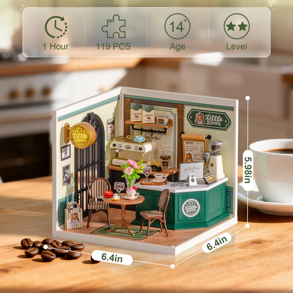 Rolife DIY Miniature House Kit Super Creator Serious Perfect Romance Café Dollhouse 3D Puzzle Model Building Kit Home Desk Decor