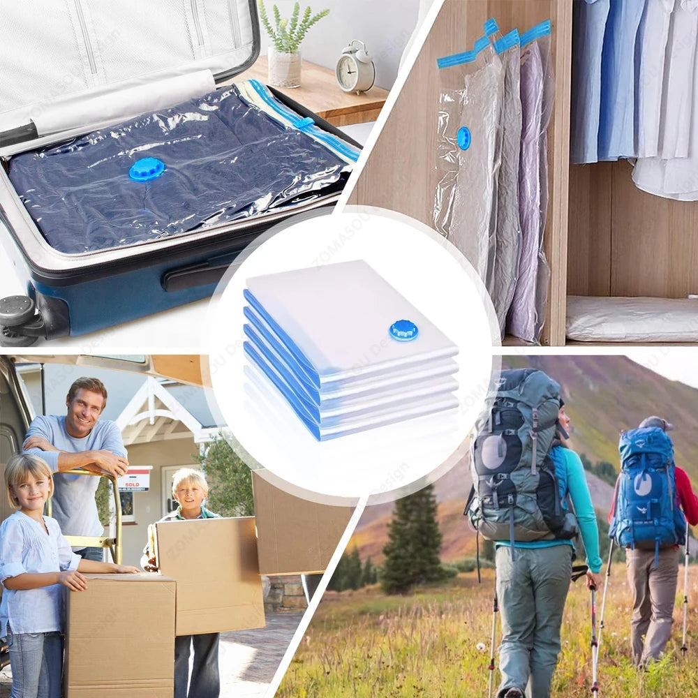 1-24Pcs Reusable Vacuum Storage Sealing Bags with Hand Pump Clear Folding Compressed Space Saving Vacuum Bag for Clothes Travel