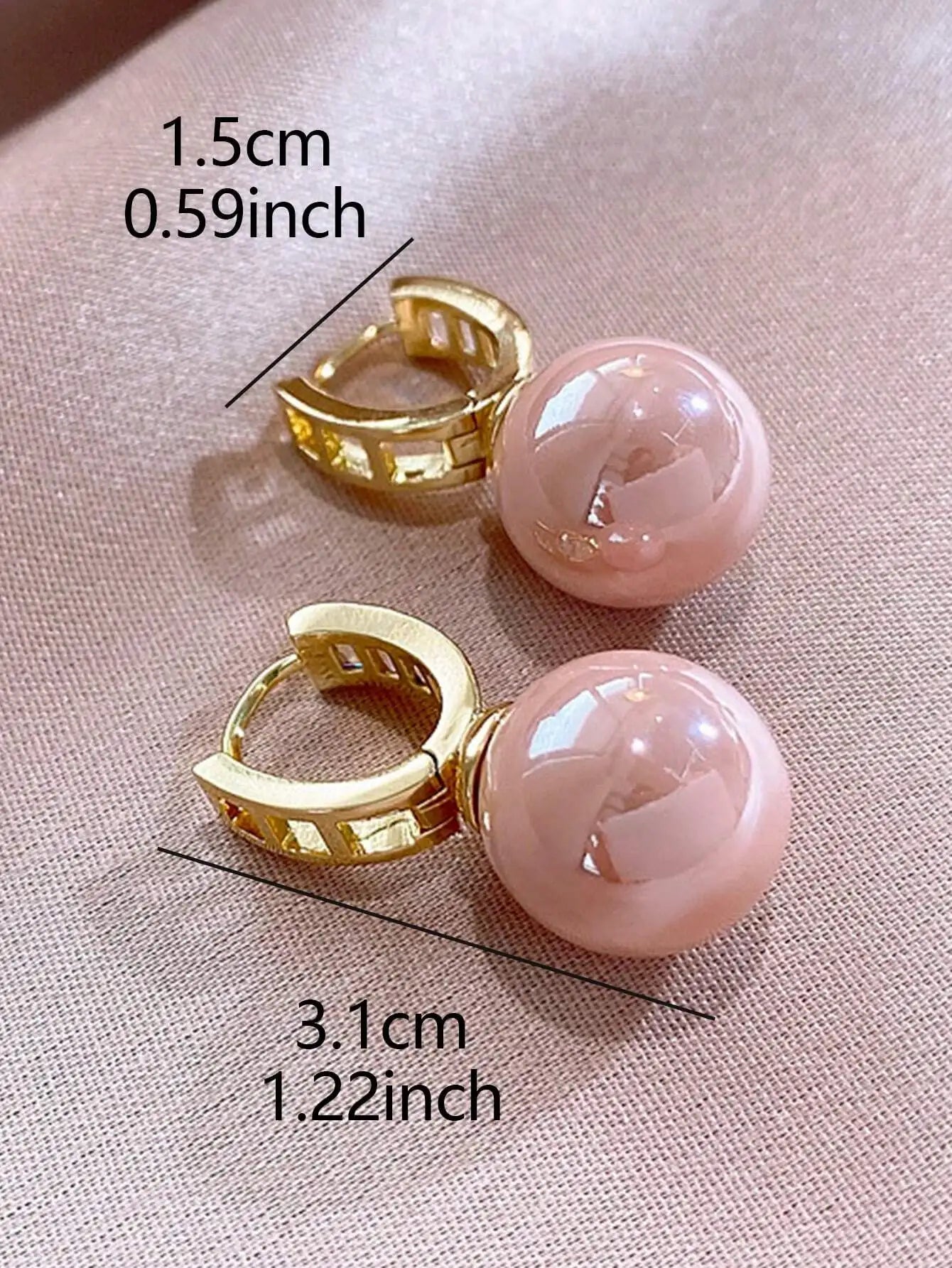 1 Pair Elegant & Exquisite Pink Faux Pearl Hollow Out And Inlaid Rhinestone Female Hoop Earrings