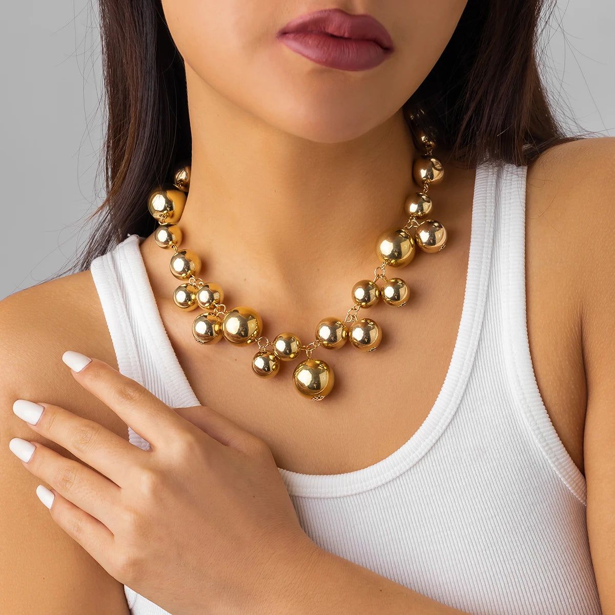 Exaggerated Acrylic CCB Big Ball Bead Chain Necklace for Women Wed Vintage Chunky Clavicle Choker Grunge Jewelry Steampunk Men