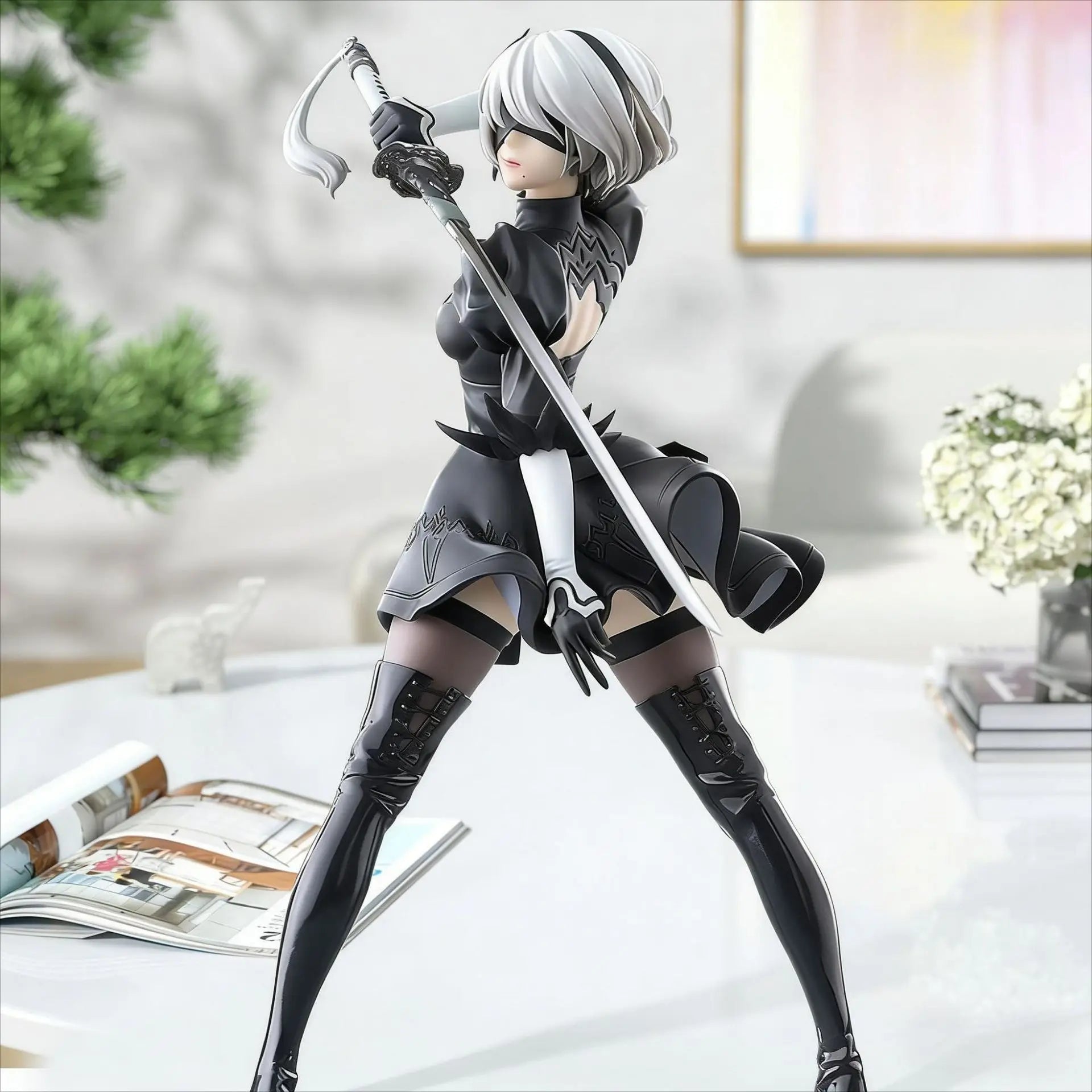 Hot 18CM Yorha 2B Black and White Series Anime Figure PVC Collectible Action Figures Model Doll Statuette Gift