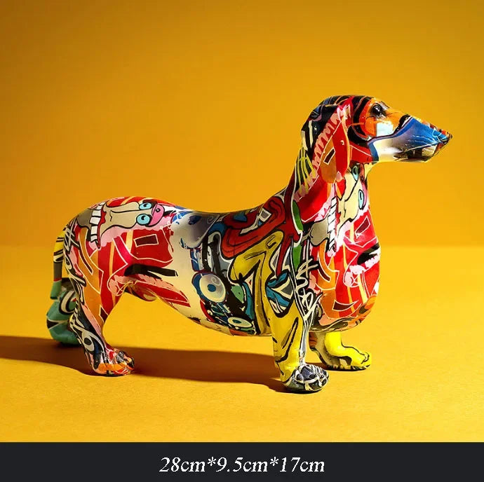 Creative  Home Modern Painted Colorful Dachshund Dog Decoration Wine Cabinet Office Decor Desktop  Crafts
