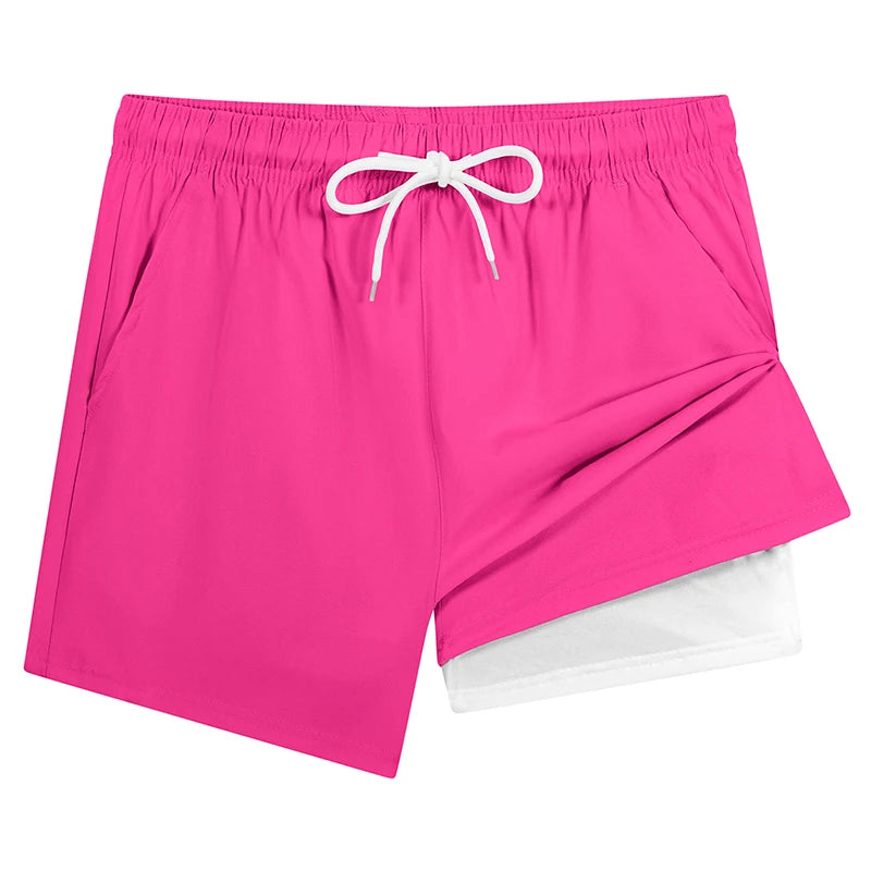 Mens Swim Trunks with Compression Liner Phone Pocket Summer Quick Dry Board Shorts Beach Shorts Swimwear Swimsuit Bathing Suits