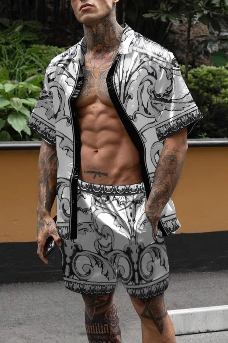 Hawaiian Set Men's Printing Set Short Sleeve Summer Casual Floral Shirt Beach Two Piece Suit Button New Fashion Men's Sets ﻿