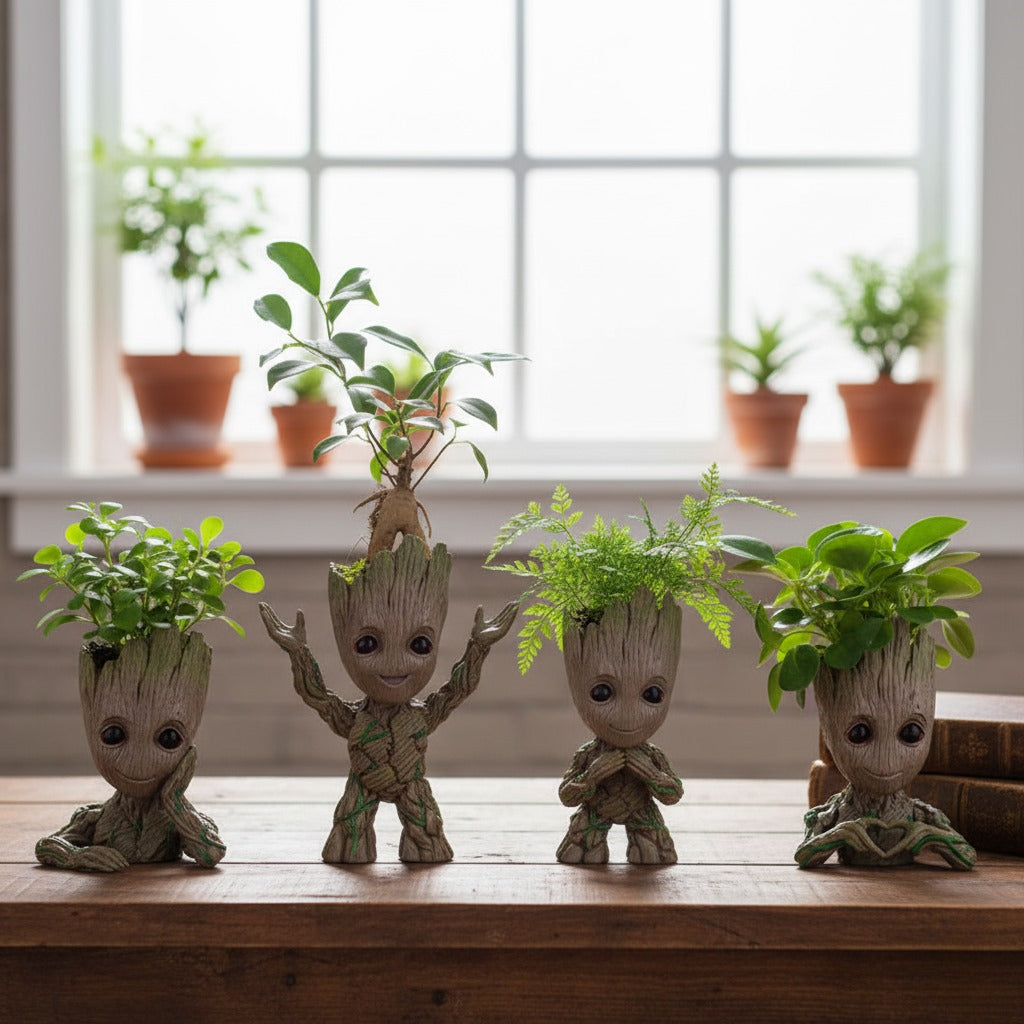 Miniature Groot Figurine | Customizable Desktop Plant Holder | Fun Home & Office Decor