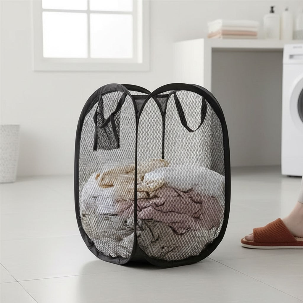 Foldable Laundry Basket | Large-Capacity Mesh Storage Organizer | Home & Laundry