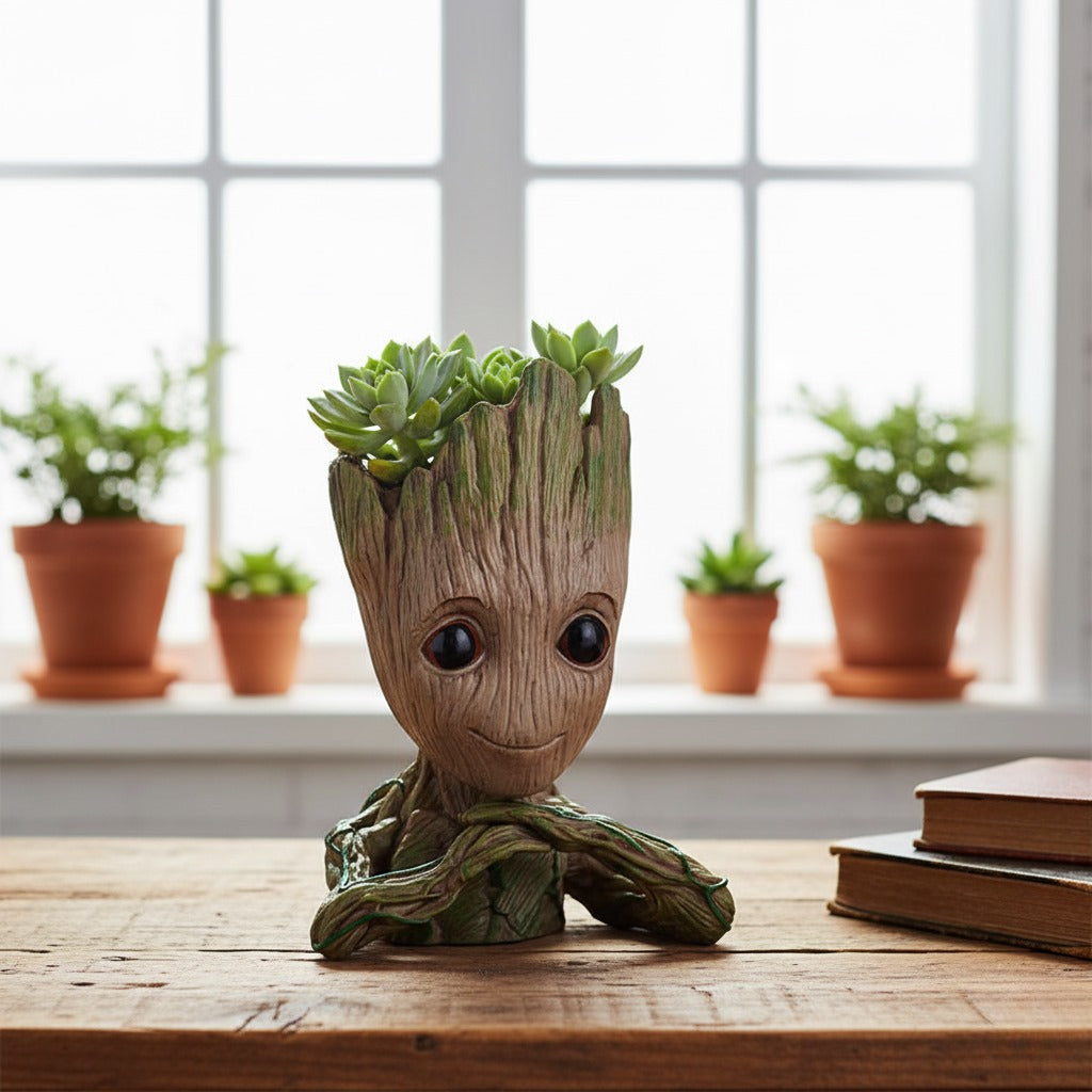 Miniature Groot Figurine | Customizable Desktop Plant Holder | Fun Home & Office Decor