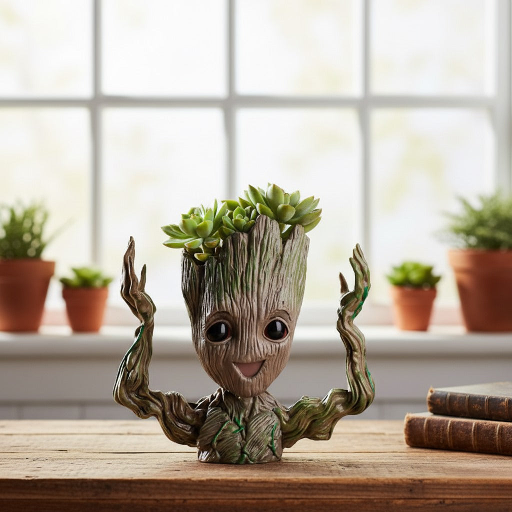 Miniature Groot Figurine | Customizable Desktop Plant Holder | Fun Home & Office Decor